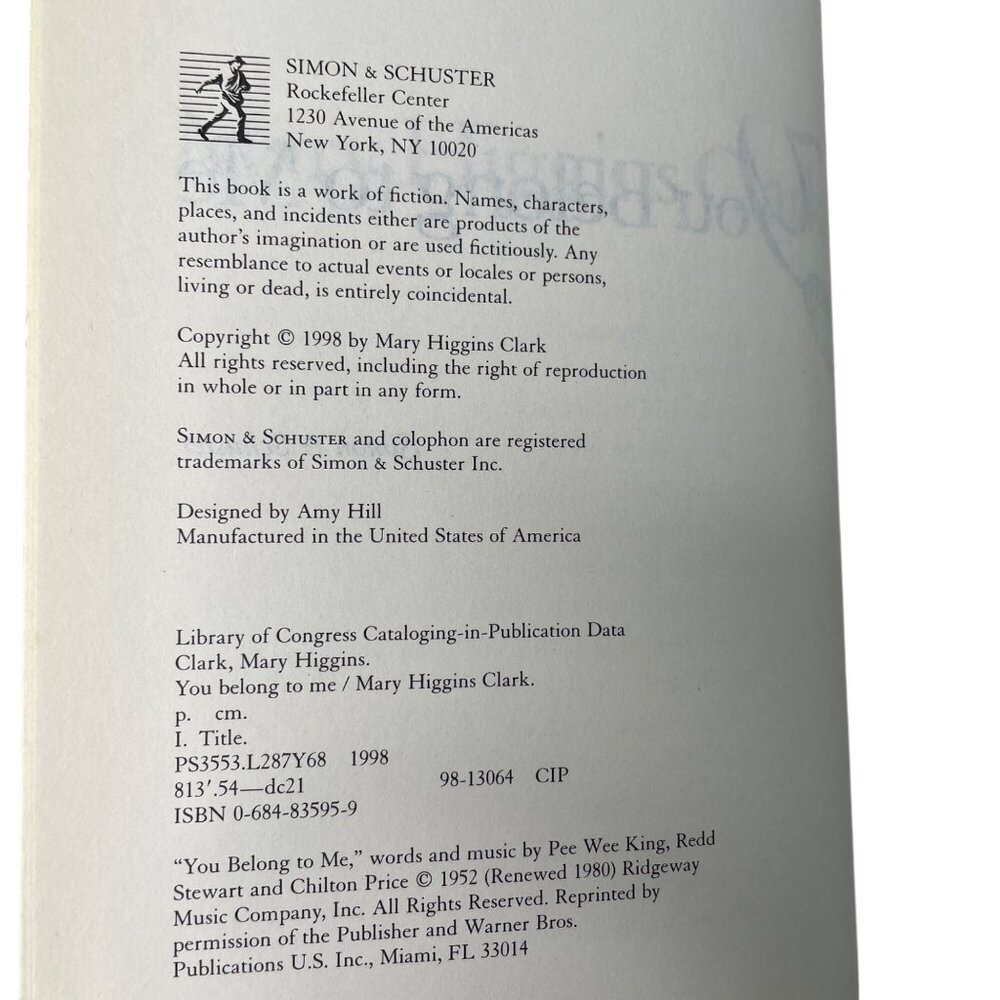 You Belong to Me Book Thriller Novel 1998 Mary Higgins Clark u  Mystery Psycholo - Picture 6 of 6
